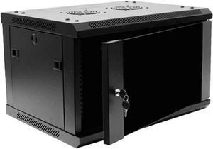 NavePoint 6U Server Rack Enclosure - 17.7 Deep, 6U Wall Mount Network Cabinet with Locking Glass Door for 19 IT Equipment, 6U Network Rack with 2 Fans, Removable Side Panels, Black