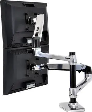 Ergotron  LX Vertical Stacking Dual Monitor Arm, VESA Desk Mount  for 2 Monitors Up to 24 Inches, 7 to 20 lbs Each  Polished Aluminum