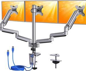ErGear Triple Monitor Stand for Desk, 3 Monitor Mount with Gas Spring Adjustable Monitor Arm Fit Three Screens 13 to 27 inch Flat/Curved LCD Computer Screens Holds Max 17.6lbs with Clamp