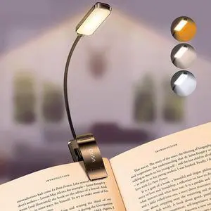 9 LED Rechargeable Book Light for Reading in Bed - Eye Caring 3 Color Temperatures Stepless Dimming Brightness 80 Hrs Runtime Small Lightweight Clip On Book Reading Light for Studying