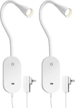 LED Wall Mount Reading Light for Bed, Reading Lamp with USB Output 5 Brightness Levels Touch Control Book Lights, 4000K Bedside Lamp Flexible Gooseneck, 2 Easy Install Options