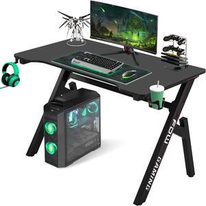 Gaming Desk Computer Desk 45.2"x 23.4" Home Office Desk Extra Large Modern Ergonomic Black PC Carbon Fiber Table Gamer Workstation with Cup Holder Headphone Hook