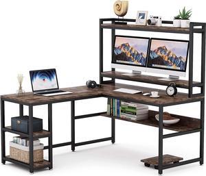 Tribesigns L-Shaped Desk with Hutch and Storage Shelves, 59 Inch Corner Computer Office Desk Gaming Table Workstation with Bookshelf and Monitor Stand for Home Office (Rustic Brown)