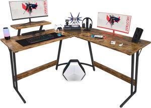 Homall L Shaped Gaming Desk Computer Corner Desk PC Gaming Desk Table with Large Monitor Riser Stand for Home Office Sturdy Writing Workstation (Classical Brown, 51 Inch)