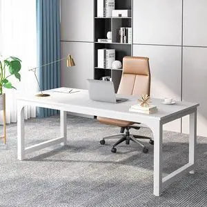 Tribesigns 70.8Executive Desk, Large Office Computer Desk with Thicken Frame, Modern Simple Workstation Business Furniture for Home Office, White