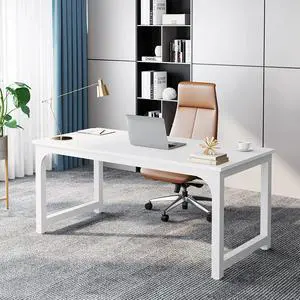 Tribesigns 63Executive Desk, Large Office Computer Desk with Thicken Frame, Modern Simple Workstation Business Furniture for Home Office, White
