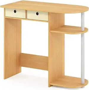 Furinno Go Green Home Laptop Notebook Computer Desk/Table with 2 Drawer Bins, Beech/Ivory/White