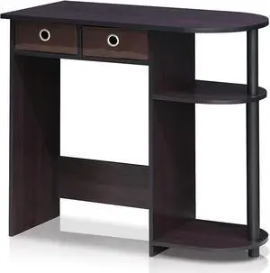 Furinno Go Green Home Laptop Notebook Computer Desk/Table with 2 Drawer Bins, Dark Walnut