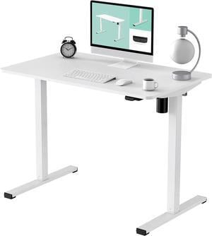 FLEXISPOT Adjustable Height Desk 40 x 24 Inches Whole Piece Desktop Small Standing Desk for Small Space Electric Sit Stand Home Office Table (White Frame + White Desktop)