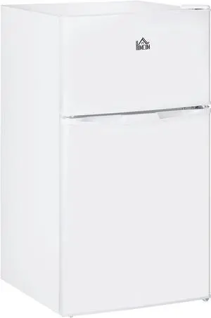 HOMCOM 3.2 Cu.Ft Mini Fridge with Freezer, Double Door Compact Refrigerator with Adjustable Thermostat, Shelf and Reversible Door for Bedroom, Dorm, Home Office, Energy Efficient, White