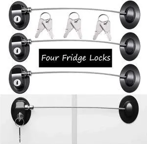 4 Pack Refrigerator Locks with 8 Keys,Child Safety Fridge Lock,Refrigerator Lock Combination,Mini Fridge Lock, File Drawer Lock,Toilet Seat Lock with Strong Adhesive (Black)