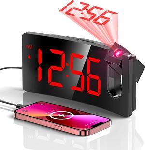 Projection Alarm Clock, Digital Clock with 180° Rotatable Projector, 3-Level Brightness Dimmer, Clear LED Display, USB Charger, Progressive Volume, 9mins Snooze,12/24H, Digital Alarm Clock for Bedroom