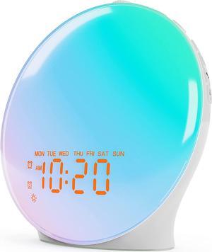 JALL Wake Up Light Sunrise Alarm Clock for Kids, Bedroom, Full Screen with Sunrise Simulation, Dual Alarm, FM Radio, 15 Nightlights, 8 Sounds, Sleep Timer