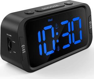 Digital Dual Alarm Clock for Bedroom, Easy to Set, 0-100% Dimmer, USB Charger, 5 Sounds Adjustable Volume, Weekday/Weekend Mode, Snooze, 12/24Hr, Battery Backup, Compact for Bedside(Blue)