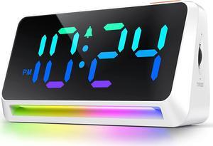 [RGB] Super Loud Alarm Clock for Bedroom, Heavy Sleepers, Adults | Dynamic RGB Color Changing Clock for Teens, Kids | Small Bedside Digital Clock with LED Display, Atmosphere Light, USB Charger