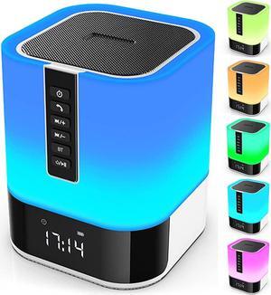 Night Light Bluetooth Speaker, 5 in 1 Touch Control Bedside Lamp Dimmable Multi-Color Changing, Bedroom Alarm Clock, Best Birthday Gift Ideas for 10 11 12 13 14 Year Old Teenage Girls/Boys