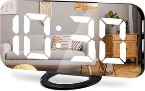 Digital Alarm Clock, Large LED Mirror Display,2 USB Charging Ports,Auto Adjustable Brightness,Aesthetic Modern Clocks for Bedroom Living Room Office,Black