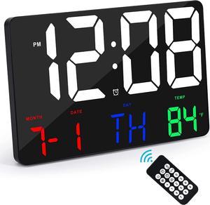 Amgico Digital Wall Clock,11.4" Digital Clock Large Display, Adjustable Brightness Wall Clock for Bedroom, Alarm Clock with Remote Control,12/24H,Calendar,Snooze,Home,Office,Elderly