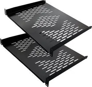 RIVECO 2 Pieces 1U Rack Shelves 19 Tray Cabinet Mount Vented Cantilevers for Network Equipment Shelf Mounting, 14 Inches 35CM Depth, Black 2PCS