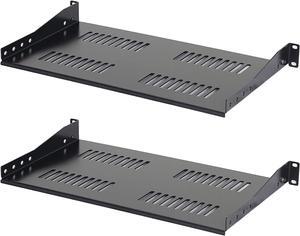 1U Universal Server Shelf Vented Rack Mount Cantilever Shelf 10" Deep, for 19 Equipment Racks - Fixed Server Rack Cabinet Shelf 2-Pack