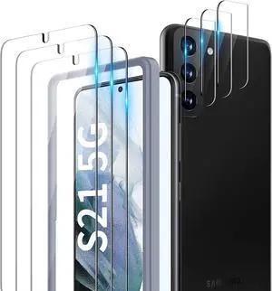 TOCOL [6 Pack Compatible with Samsung Galaxy S21 5G 6.2 inch - 3 Pack Tempered Glass Screen Protector and 3 Pack Camera Lens Protector with [Installation Frame] HD Clear Bubble Free Case Friendly