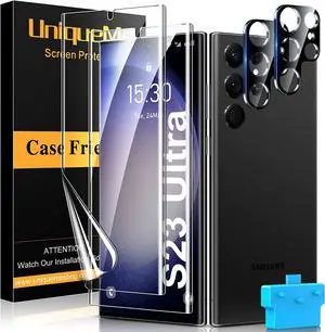 UniqueMe [2+2+1Pack] Compatible for Samsung Galaxy S23 Ultra 6.8 inch Screen Protector Flexible TPU, Camera Lens Protector with Installation Frame, 24h Scratch Self-Healing