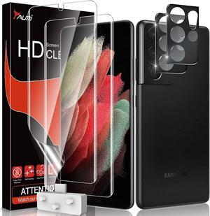 TAURI [2+2 Pack Designed for Samsung Galaxy S21 Ultra 5G 6.8 - inch, 2 Pack Flexible TPU Screen Protector + 2 Pack Camera Lens Protector Support Fingerprint Unlock Easy Installation Bubble Free