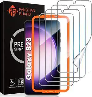 [4-Pack] FANGTIAN for Samsung Galaxy S23 Screen Protector 5G [Not Glass] - Film for S23 Screen Protector [7H Hybrid][Fingerprint Compatible][Alignment Tool][6.1Inch]