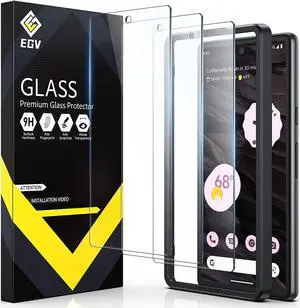 EGV 3 Pack Google Pixel 7a Screen Protector [Fingerprint Support] 9H Tempered Glass Screen Protector for Pixel 7a, Anti-Scratch, Bubble-Free