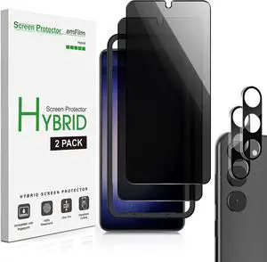 amFilm 2+2 Pack Samsung Galaxy S23 6.1'' Privacy Screen Protector with Camera Lens Protector, Anti Spy Hybrid Film, Fingerprint ID Compatible, Easy to Installation., Welcome to consult