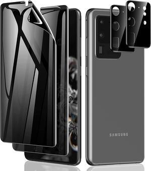 LYWHL 2+2 Pack for Samsung Galaxy S20 Ultra Privacy Screen Protector, Anti-Spy Black Full Adhesive Flexible Film + Camera Lens Glass Protector for Galaxy S20 Ultra