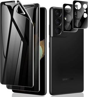 LYWHL [2+2 Pack for Samsung Galaxy S21 Ultra Privacy Screen Protector [Support Fingerprint ID] Anti-Spy Full Adhesive Flexible Film + Camera Lens Glass Protector for Galaxy S21 Ultra 6.8 5G 2021