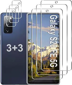 [3+3 Pack]Galaxy S20 FE 5G Screen Protector + Camera Lens Protector, HD Tempered Glass Film, 9H Hardness, Scratch Resistant, Easy Installation, Bubble Free, Screen Protector for Samsung Galaxy S20 FE