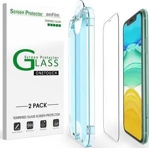 amFilm OneTouch Glass Screen Protector for iPhone 11, iPhone XR (6.1") with Easy Installation Kit, Tempered Glass, 2 Pack