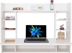 Versatile Wall Mount Floating Computer Desk - Stylish and Space-Saving Writing Study Table with Shelves - Ideal for Living Room, Bedroom, and Home Office, White