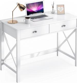 EdMaxwell WiberWi Home Office Desk with Drawers White Modern Writing Computer Desk, Small Makeup Vanity Table Desk for Bedroom, Study Table for Home Office