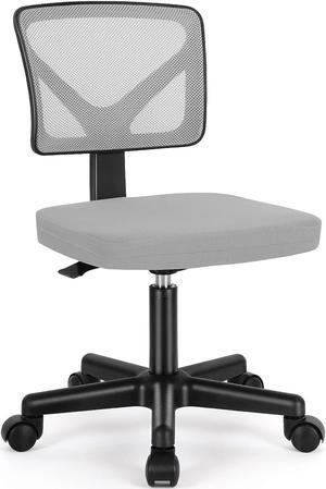 Armless Small Home Office Desk Chair, Ergonomic Low Back Computer Chair, Adjustable Rolling Swivel Task Chair with Lumbar Support for Small Space, 1 Pack, Grey