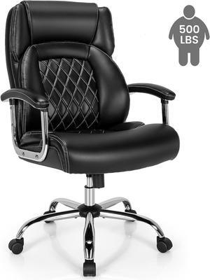 POWERSTONE Big and Tall Office Chair - 500LBS High Back Executive Desk Chair Adjustable PU Leather Computer Chair Home Office Extra Wide Swivel Task Chair for Heavy People Adults Black