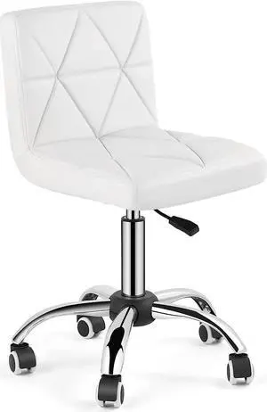 COSVALVE Armless Desk Chair, Low Back Swivel Office Chair, Adjustable Executive Conference Task Chair with Rolling Wheels and Diamond Pattern, for Home Computer Barber, White