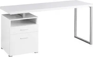 Monarch Specialties Computer Writing Desk for Home & Office Laptop Table with Drawers Open Shelf and File Cabinet-Left or Right Set Up, 60" L, White