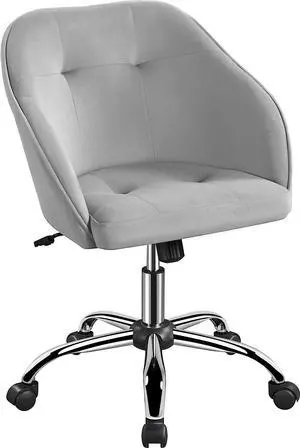 Yaheetech Velvet Vanity Chair with Wheels, Tufted Makeup Seat, Light Gray Yaheetech Velvet Vanity Chair with Wheels, Tufted Makeup Seat, Light Gray