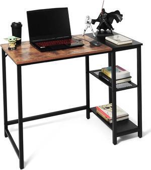 CAPHAUS Computer Desk, 40 Inch Home Office Desk, Study Writing Desk with 2-Tier Storage Shelves, Simple Industrial Modern Laptop Workstation with Splice P2 Grade Wooden Board, Rustic Oak and Black