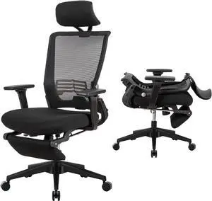 Foldable Ergonomic Office Chair, High Back Desk Chair with Footrest, Headrest, Breathable Mesh, Adjustable Lumbar Support, Adjustable Armrest, Sponge Seat, Swivel Task Chair, Black Foldable Ergonomic Office Chair, High Back Desk Chair with Footrest, Headrest, Breathable Mesh, Adjustable Lumbar Support, Adjustable Armrest, Sponge Seat, Swivel Task Chair, Black