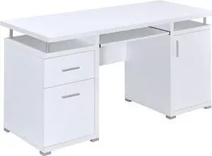 Coaster Home Furnishings Tracy Modern Contemporary 55-Inch 2-Drawer Home Office Computer Writing Desk Study Table with File Cabinet Storage Engineered Wood Eco-Friendly Laminate White 800108