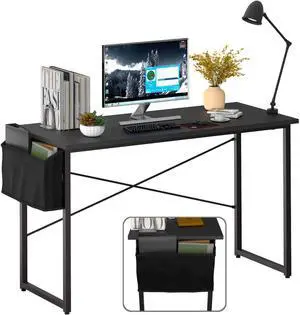 Tangkula Computer Desk with Storage Bag, Home Office Writing Study Desk, Modern Simple Style Laptop Table (40", Black)