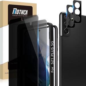 Mothca [2+2 Pack] Privacy Screen Protector for Samsung Galaxy S21+/S21 Plus 5G 6.7[Not for S21 or S21 Ultra]Anti Spy PET + Camera Lens Protector with Frame, Fingerprint ID Compatible Easy to Install