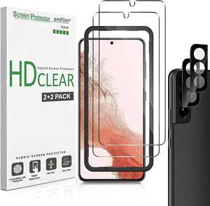 amFilm Hybrid Screen Protector for Samsung Galaxy S22 Plus 5g 6.6 inch, Samsung Galaxy S22 + 5g 6.6 inch, Fingerprint Compatible, Camera Lens Protector, HD Clear, Thermoplastic Elastomers, 2 Pack
