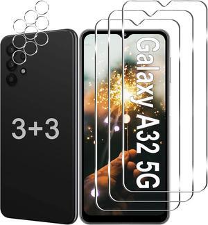 [3+3 Pack] Galaxy A32 5G Screen Protector + Camera Lens Protector, 9H Hardness Tempered Glass, Scratch Resistant, HD Clear, Easy Installation, Bubble Free, Screen Protector for Samsung Galaxy A32 5G