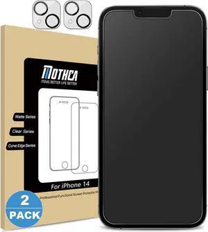 Mothca 2 Pack Matte Glass Screen Protector for iPhone 14 with 2 Pack Camera Lens Protector, Anti-Glare & Anti-Fingerprint Tempered Glass Clear Film