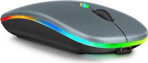 Bluetooth Rechargeable Mouse for Apple MacBook Pro MC976LL/A Laptop Bluetooth Wireless Mouse Designed for Laptop / PC / Mac / iPad pro / Computer / Tablet / Android RGB LED Titanium